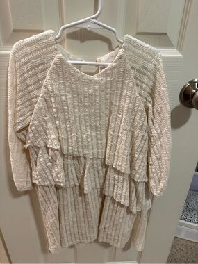 Zara Cream Textured Tiered Knit Dress